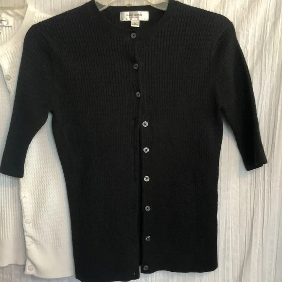 ISAAC MIZRAHI size M 2 black & white short sleeve button down sweater cardigans - Picture 2 of 10